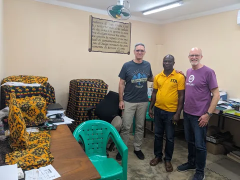 Eric and John with Papa Batista administrator for ITA (Wycliffe/SIL Guinea-Bissau)