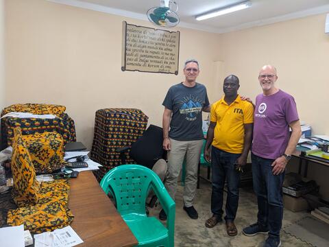 Eric and John with Papa Batista administrator for ITA (Wycliffe/SIL Guinea-Bissau)