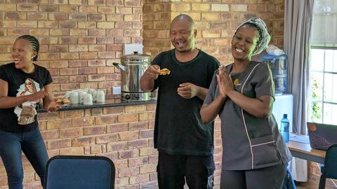 Singing Happy Birthday to one of the cleaning staff