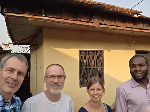 Christoph & David with Michaela (SIL missionary) and Clinton (Wushi speaker)