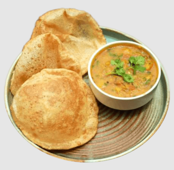 Puri Sabji - fried flatbread and lentil/bean gravy