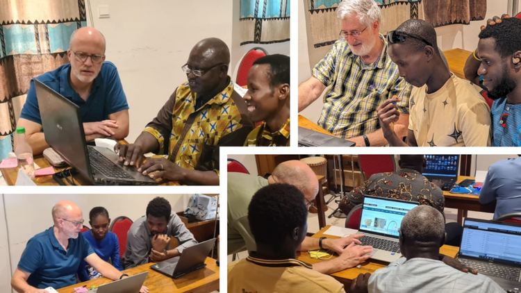 Working with the teams post-audit (clockwise from top left: Manjac, Balante, Karon, Pulaar)