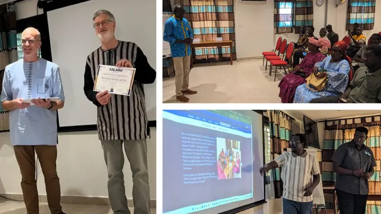 Clockwise from left: handing out certificates, DPTLL president François speech, Gambian Karon website reveal